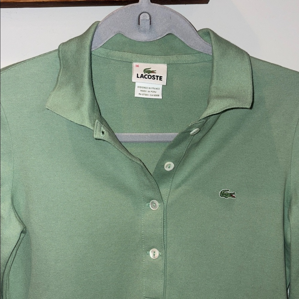 Lacoste Cotton Pique Stretch Polo Long Sleeve Dress EU Size 36/XS Light Green - Picture 3 of 9